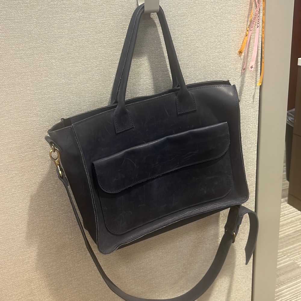 Blue Genuine Leather Laptop Satchel